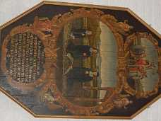 georg gottleber Epitafium over Kromand Georg Gottleber, f. 1601 i Bischoffswerda. Hans hustru Anna, f. 1595 i Meissen, og deres s�n Christian, f. 1636. Malet 1646 p� tr�.