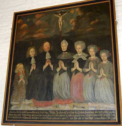 Kromand Mattias Jenssen Holst 1690. Epitafium over Kromand Mattias Jenssen Holst med hustru Anna og b�rn. Ca. 1690. 1690-99 Lolland-Falster stift
