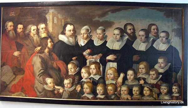 Worm Ole Worm f. 1588 d. 1654, med sine 3 hustruer, børn, svigerbørn og børnebørn. Malet 1647. 1640-49 #natmus