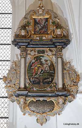 Jacob Clausen med Kirstine J�rgensdatter og b�rn 1632 Jacob Clausen, raadmand i Slangerup, d. 1624 efter 53 �rs �gteskab. Hustru Kirstine J�rgensdatter, d. 1629, med b�rn og...