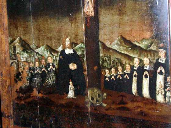 Andreas Theis. Andreas Theis R�dmand i Svanke og hustru Elsebe Kofoedsdatter, d. 1672, da 35 �r gammel. Epitafiet hang oprindeligt i...